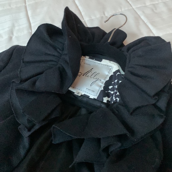 Milly 🖤New York Black Ruffle Collar Crop Cropped Wool Silk Jacket Coat Italy - Picture 15 of 16